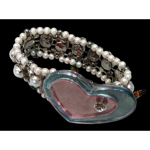 Rare Limited Edition Miu Miu Glass Heart Faux Pearl Glass Charm Bracelet - Picture 3 of 13